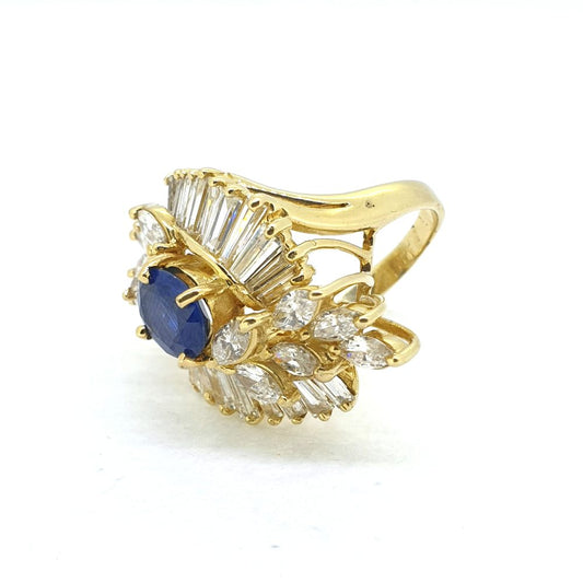 1.50ct Sapphire and Diamond Cluster Cocktail Ring in 18ct Yellow Gold