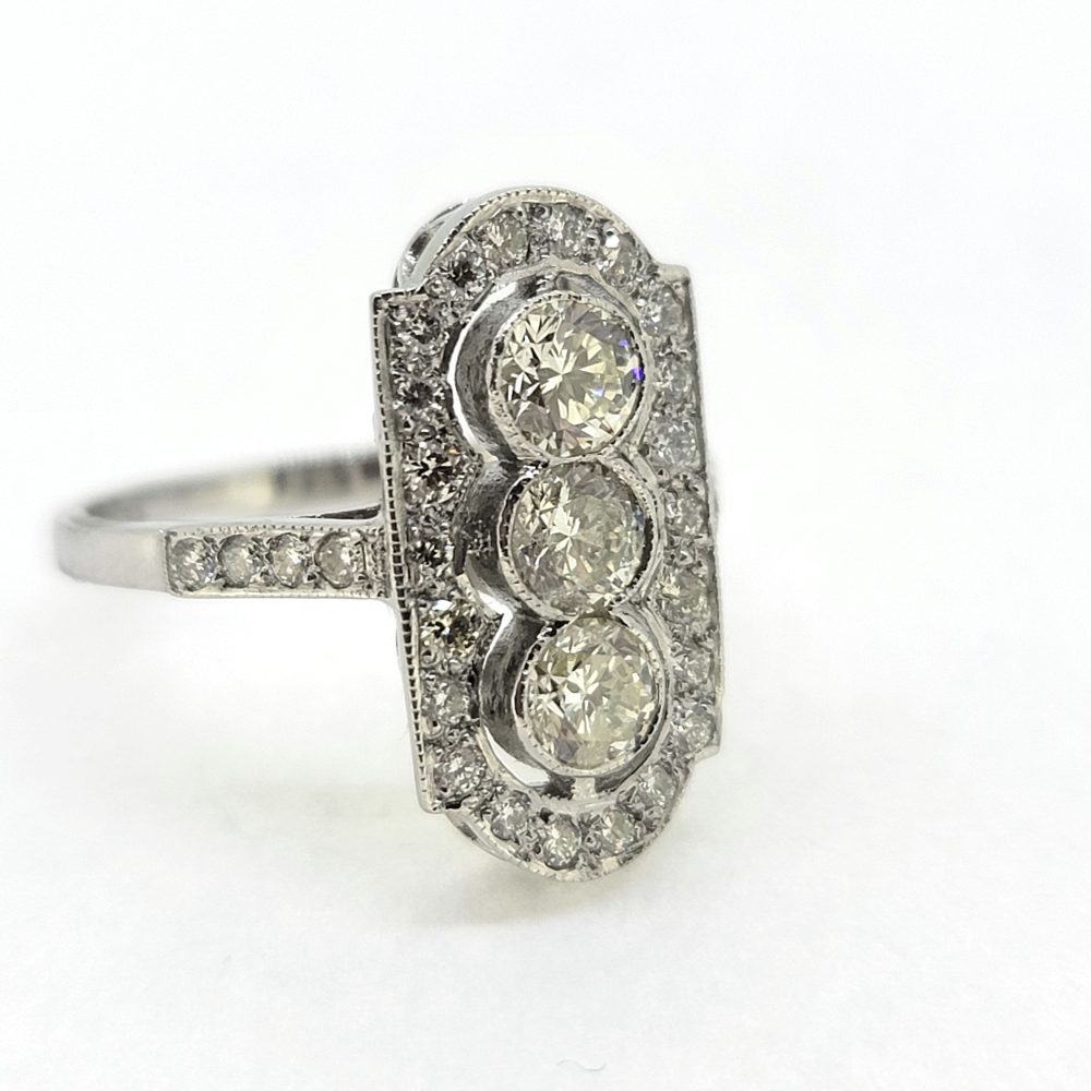 Art Deco Style 1.50ct Diamond Trilogy Cluster Plaque Ring