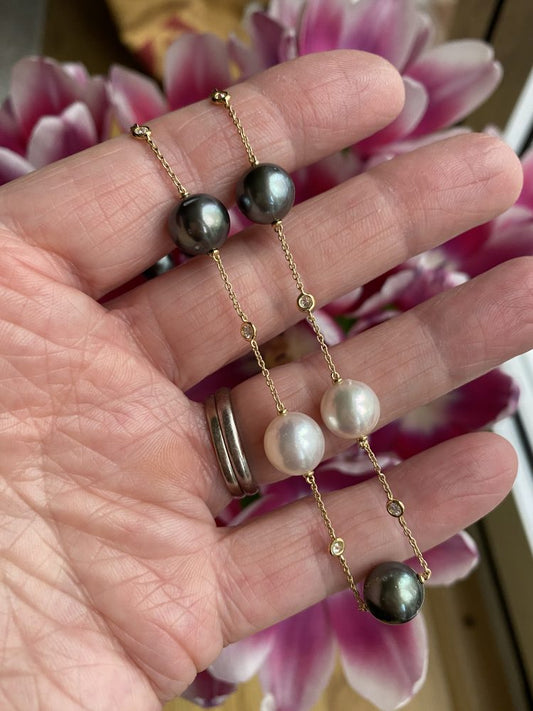 Akoya and Tahitian Pearl Necklace with Diamonds