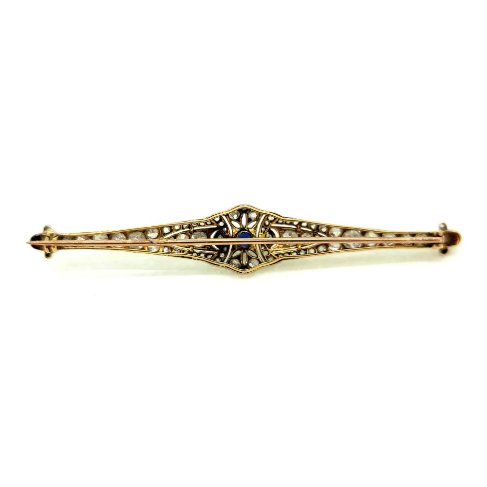 Art Deco Platinum Sapphire Pearl and Diamond Bar Brooch