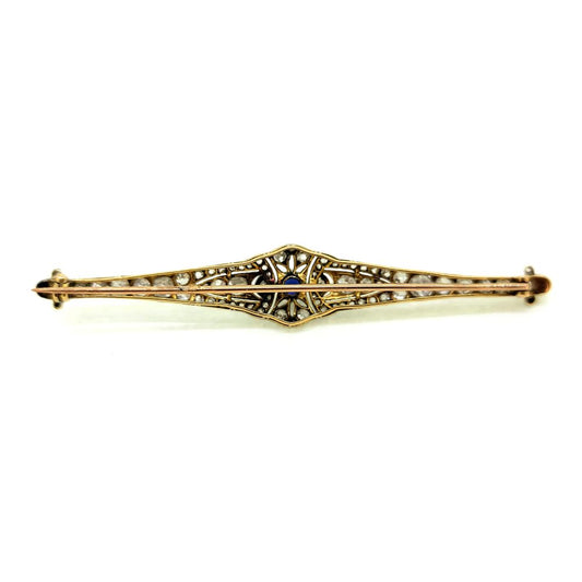 Art Deco Platinum Sapphire Pearl and Diamond Bar Brooch