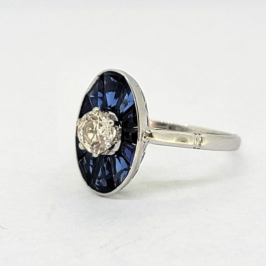Vintage Diamond and Sapphire Cluster Target Plaque Ring