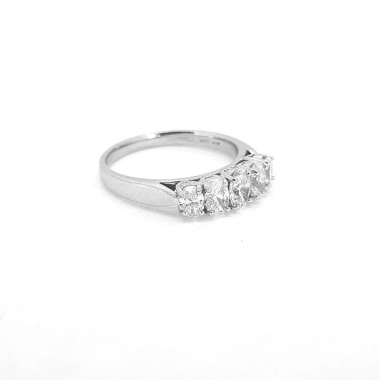 Oval Cut Diamond Five Stone Ring in Platinum, 1.00 carat total, set with five graduated oval-cut diamonds, claw set and mounted in platinum