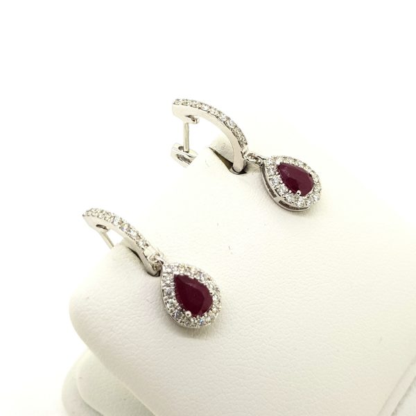 1.02ct Ruby and Diamond Cluster Drop Earrings