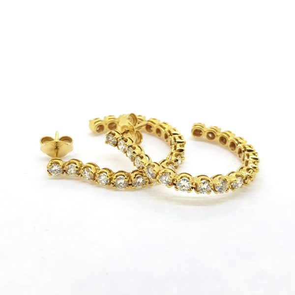 Diamond Hoop Earrings in 18ct Yellow Gold, claw set with 2.00 carats of round brilliant-cut diamonds, G colour, SI1 clarity