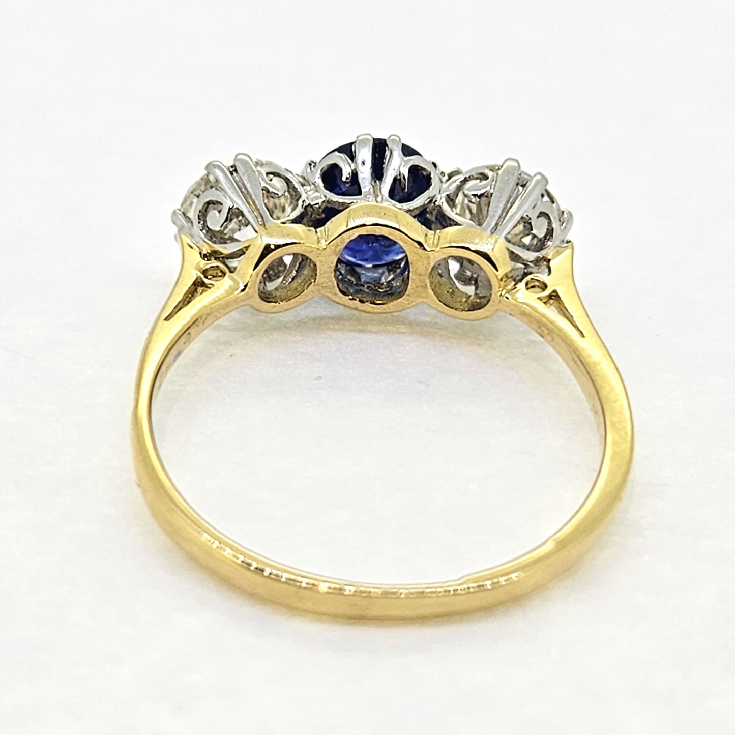Vintage 1.14cts Sapphire and Diamond Three Stone Trilogy Engagement Ring, Yellow Gold