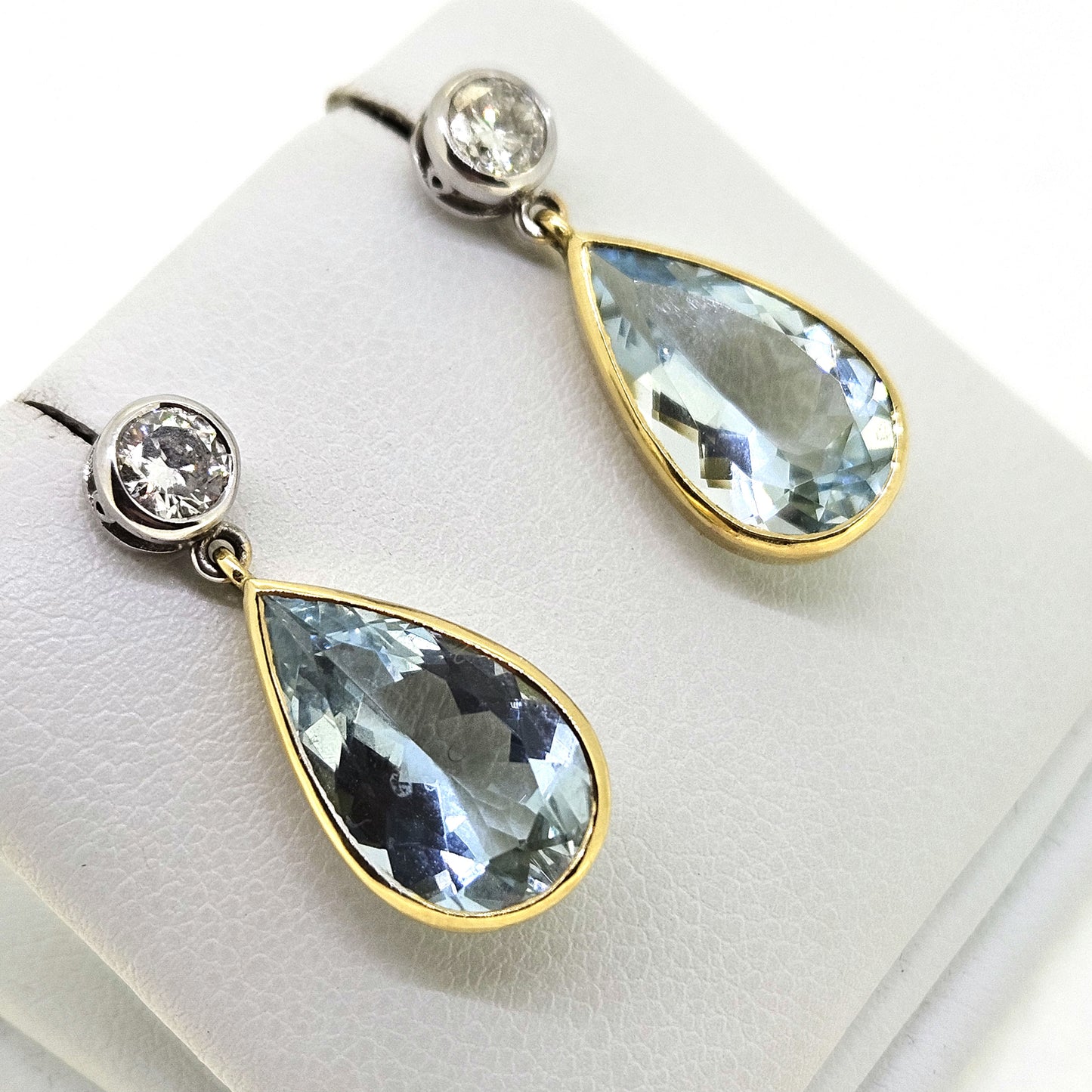 Pear shaped Aquamarine and Diamond Drop Earrings, 6.50 carats