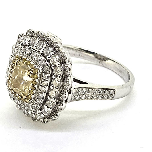 Fancy Yellow and White Diamond Cluster Ring come Pendant