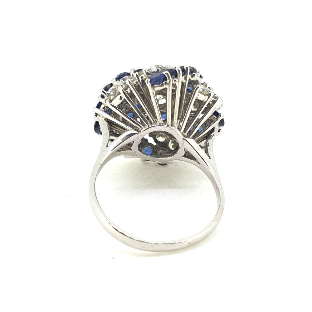 Vintage Sapphire and Diamond Cluster Dress Ring, Circa 1970s