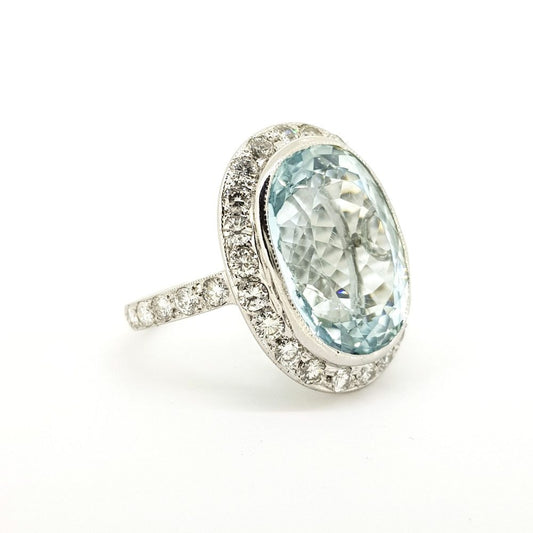Aquamarine and Diamond Oval Cluster Ring, 22 carats