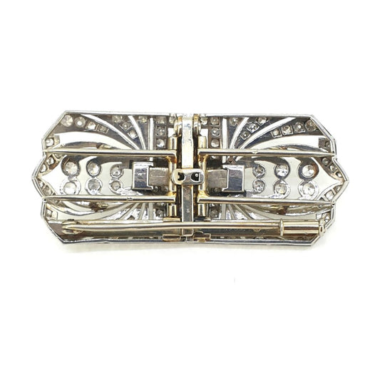 Late Art Deco Platinum and Diamond Double Clip Brooch