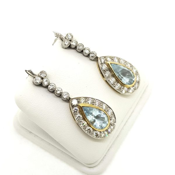 4ct Aquamarine and Diamond Cluster Drop Earrings