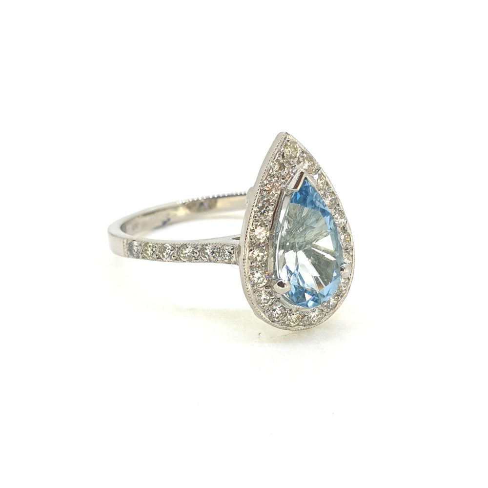 1.40ct Teardrop Aquamarine and Diamond Cluster Ring