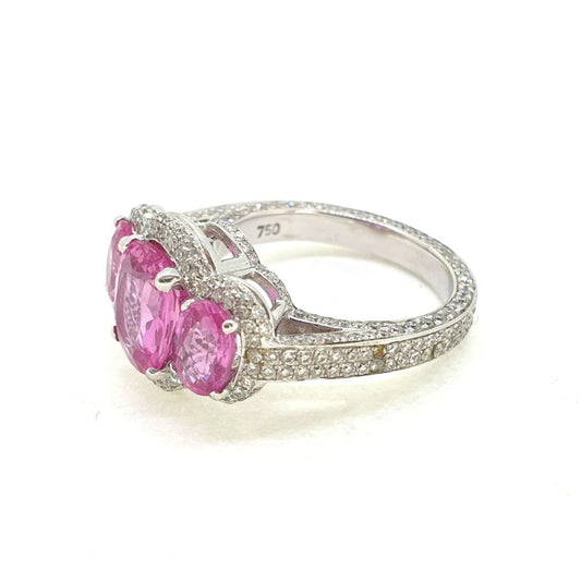 Pink Sapphire and Diamond Triple Cluster Dress Ring