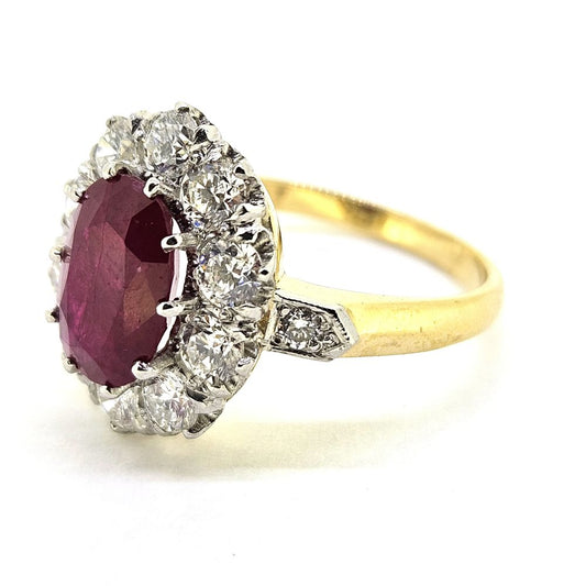 3.50ct Oval Ruby and Diamond Cluster Engagement Ring