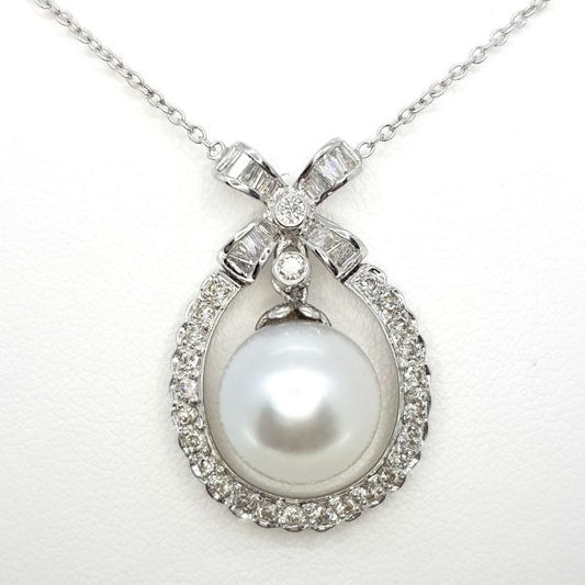 South Sea Pearl and Diamond Cluster Drop Pendant, 1.40 carat total