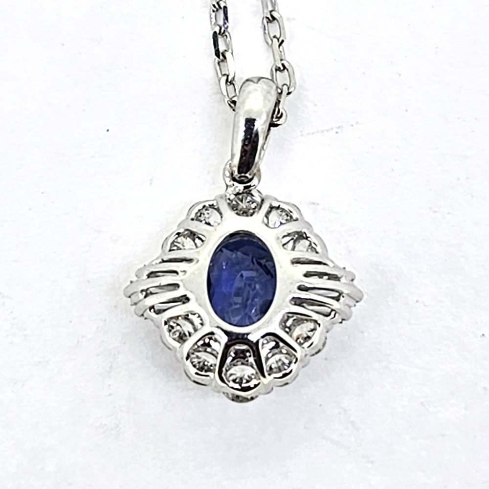 Modern 1.40ct Oval Sapphire and Diamond Cluster Pendant
