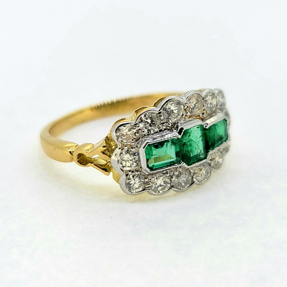 0.70ct Emerald and Diamond Cluster Dress Ring in 18ct Yellow Gold