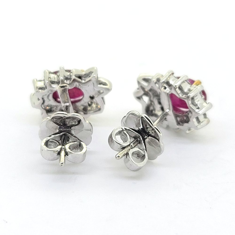 Ruby and Diamond Floral Cluster Stud Earrings