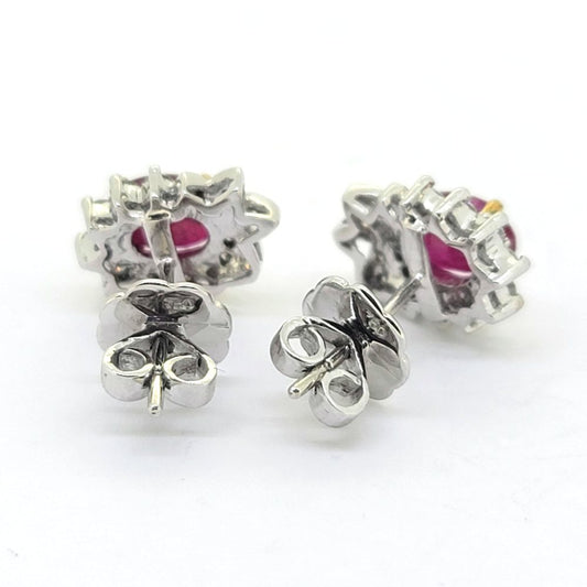 Ruby and Diamond Floral Cluster Stud Earrings