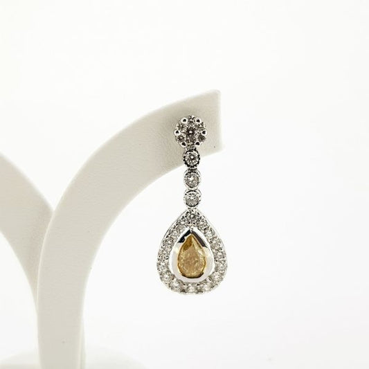 Fancy Yellow Diamond Pear Shaped Cluster Drop Earrings, GIA certified
