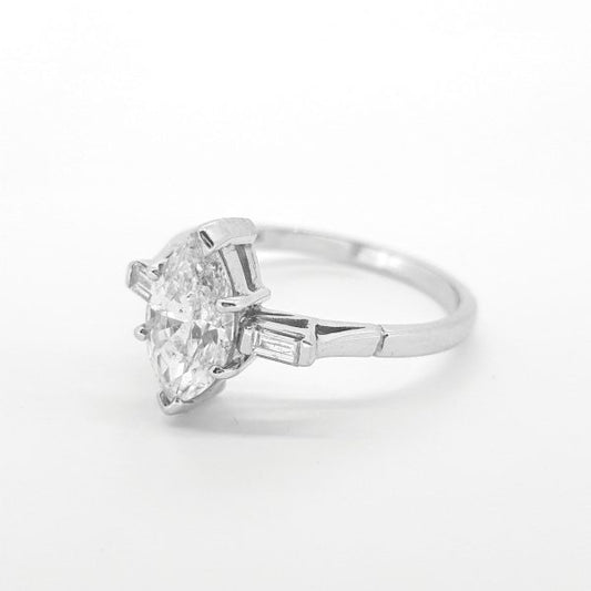Marquise Cut Diamond Solitaire Ring in 18ct White Gold, 1.24 carats