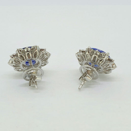 9.06ct Oval Tanzanite and Diamond Cluster Earrings