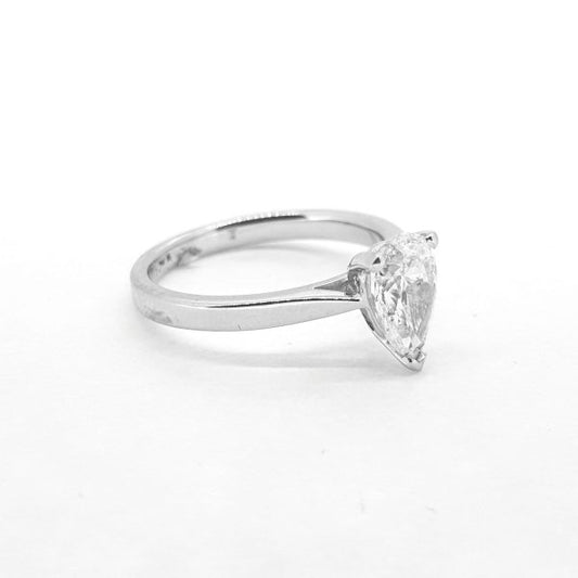 Pear Cut Diamond Solitaire Engagement Ring; 1.20 carat pear-cut diamond claw-set in 18ct white gold, I/J colour, SI1 clarity, ring size M