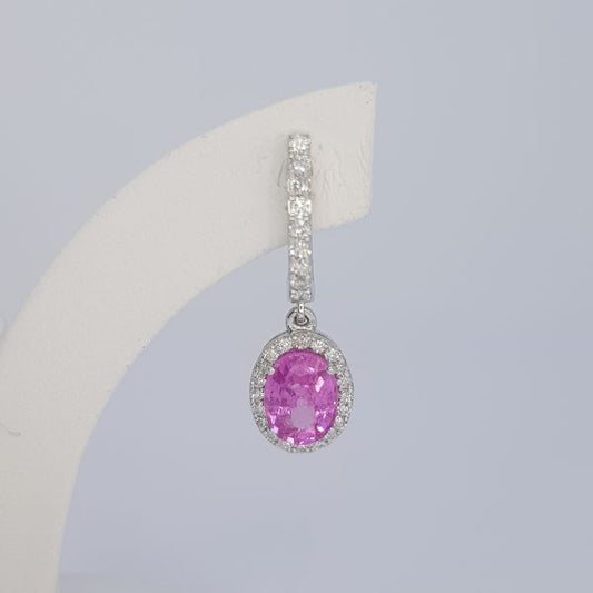 2.01ct Pink Sapphire and Diamond Oval Cluster Drop Earrings