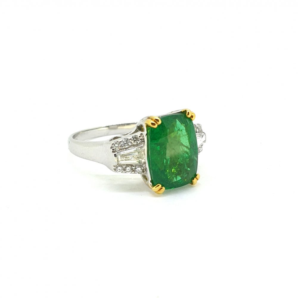3.28ct Emerald and Diamond Trilogy Cluster Ring