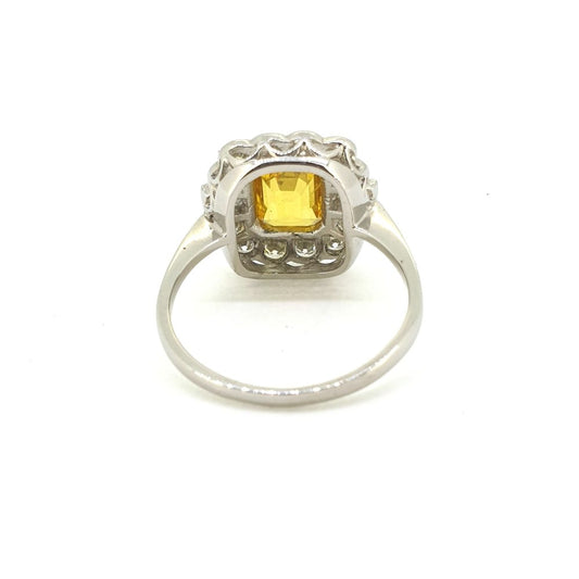 1.70ct Yellow Sapphire and Diamond Floral Cluster Ring in Platinum