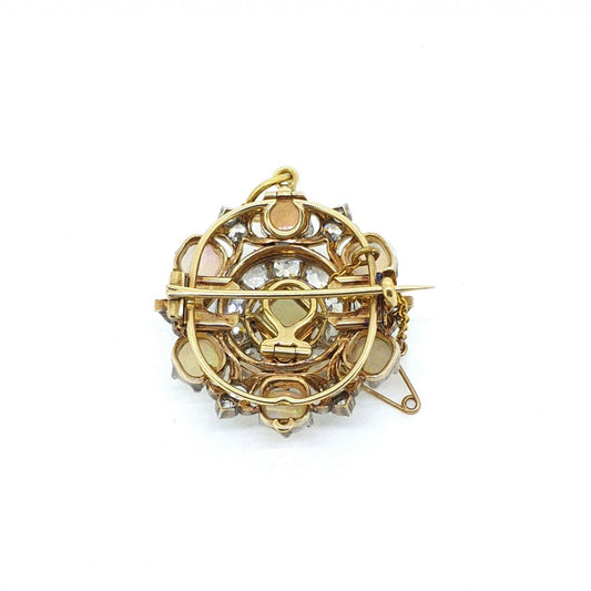 Antique Victorian Opal and Old Cut Diamond Pendant Brooch
