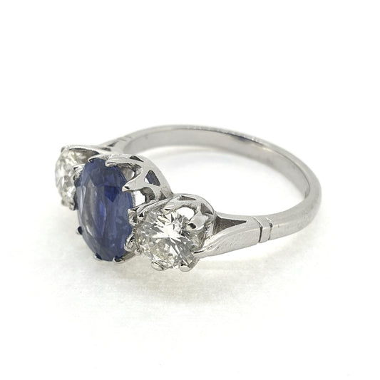 2.14ct Oval Sapphire and Diamond Three Stone Engagement Ring in Platinum
