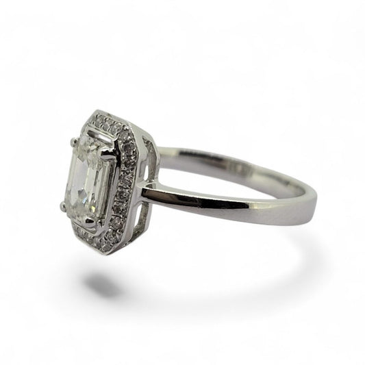 0.87ct Emerald Cut Diamond Cluster Engagement Ring