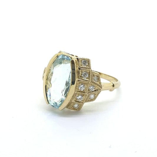 Aquamarine and Diamond Cluster Dress Ring in 18ct Yellow Gold