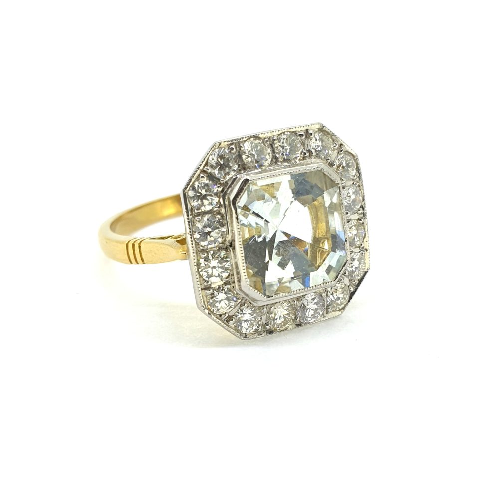 2.30ct Octagonal Cut Aquamarine and Diamond Cluster Dress Ring