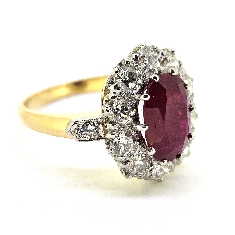 3.50ct Oval Ruby and Diamond Cluster Engagement Ring