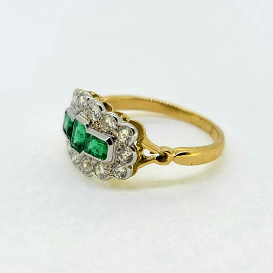 0.70ct Emerald and Diamond Cluster Dress Ring in 18ct Yellow Gold