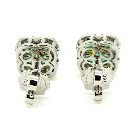 1.44ct Emerald and Diamond Flower Cluster Stud Earrings in 18ct White Gold