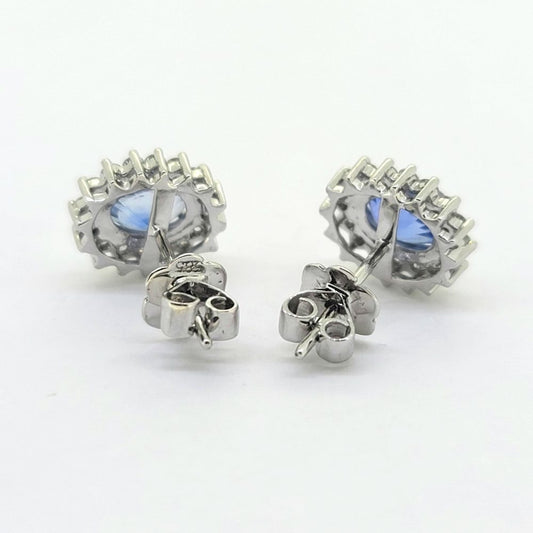 2.55ct Sapphire and Diamond Cluster Oval Cluster Stud Earrings