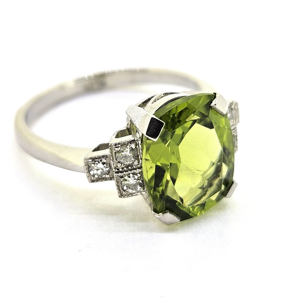 4.5ct Peridot and Diamond Engagement Ring in Platinum