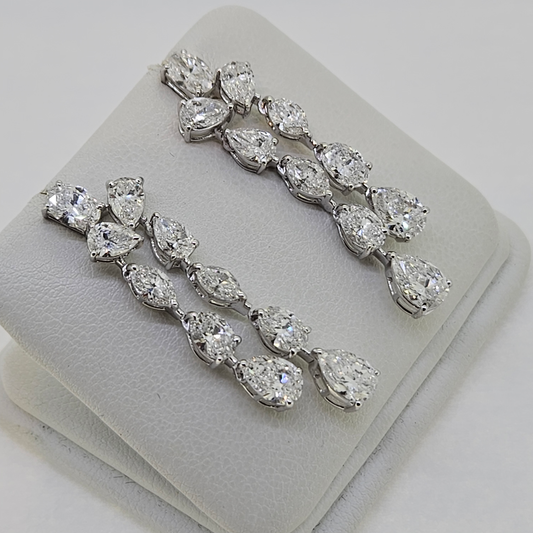 Pear and Marquise Cut Diamond Double Drop Earrings, 6.32 carats