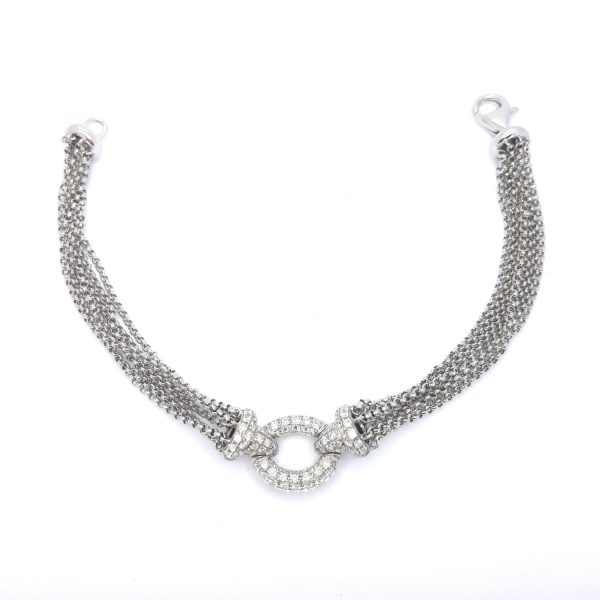 Diamond Halo Cluster Bracelet in 18ct White Gold; central 0.90ct diamond set halo on multi-strand white gold chains, with lobster clasp