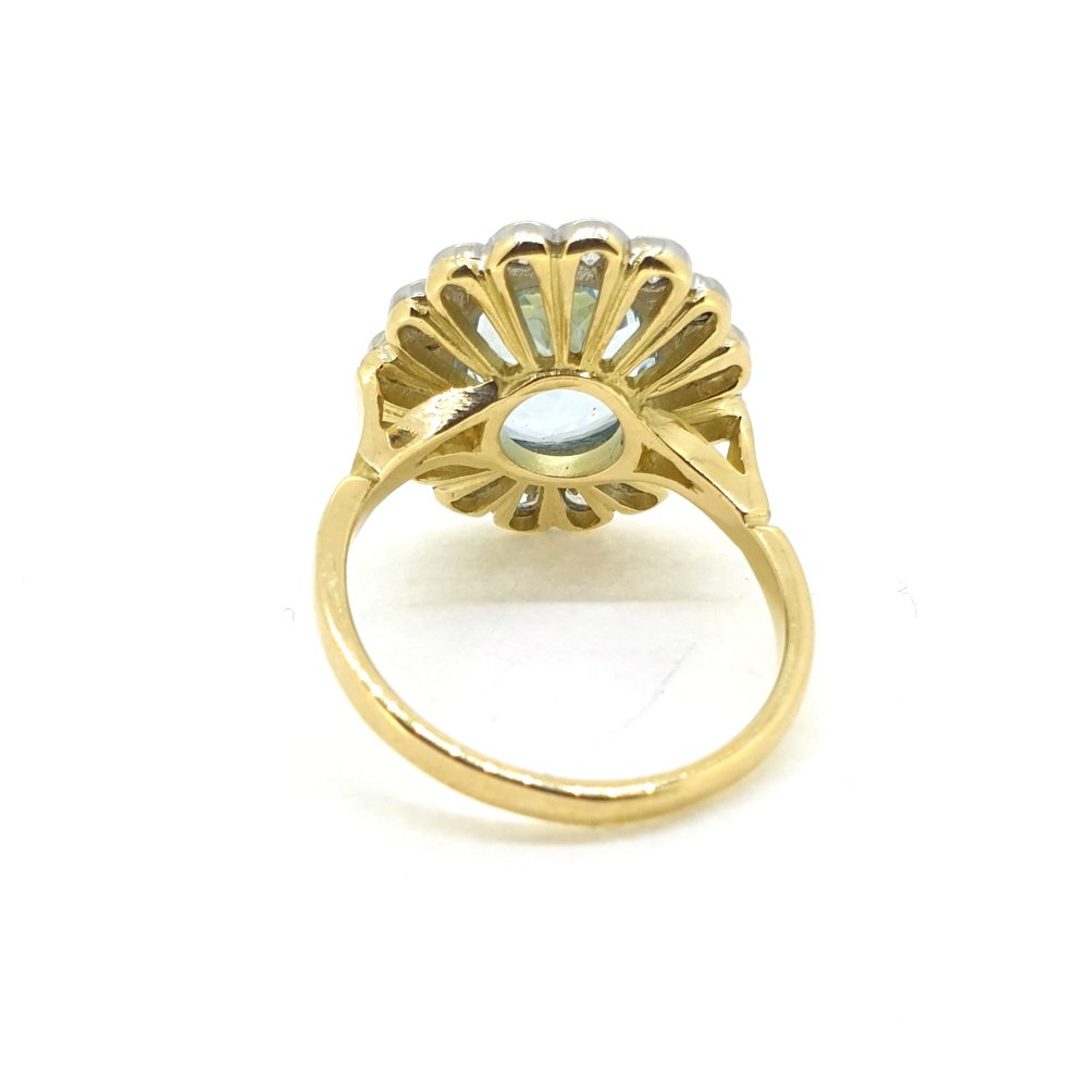 3ct Oval Aquamarine and Diamond Floral Cluster Ring