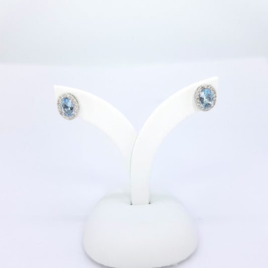 Aquamarine and Diamond Oval Cluster Stud Earrings
