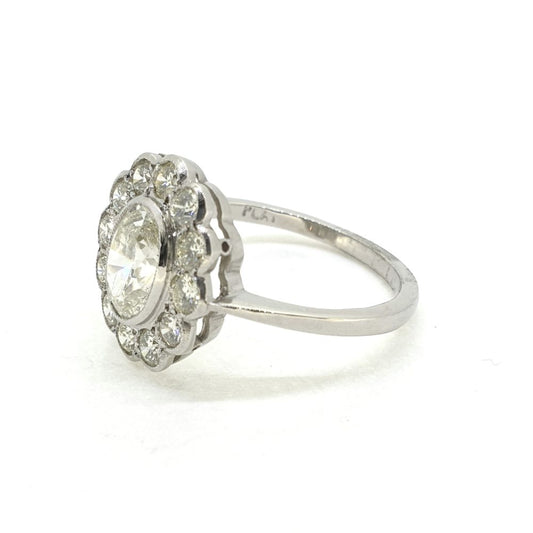 1.25ct Oval Diamond Daisy Cluster Ring in Platinum, 2 carat total