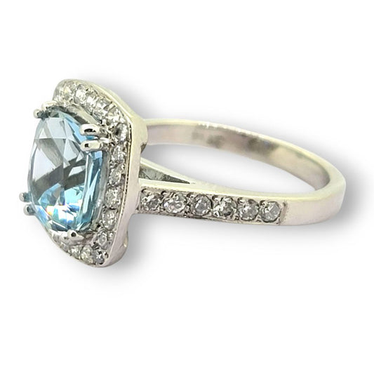 3ct Aquamarine and Diamond Cluster Engagement Ring in Platinum