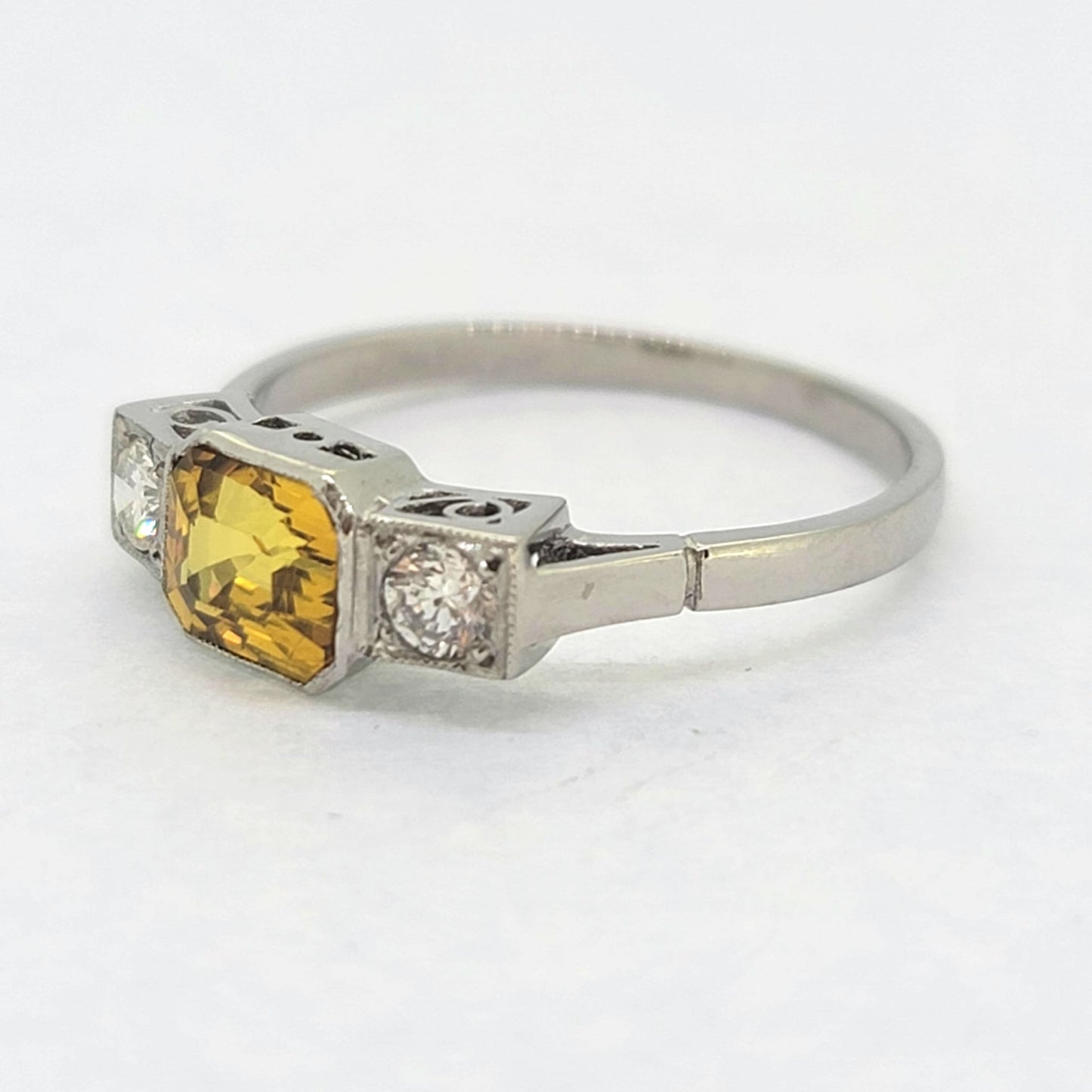 Platinum Yellow Sapphire 1.40 Carats and Diamond Three Stone Ring