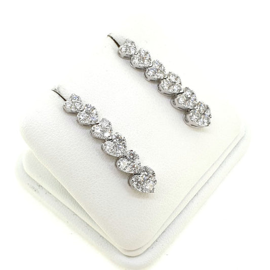 Graduated Diamond Heart Drop Earrings, 2 carat total