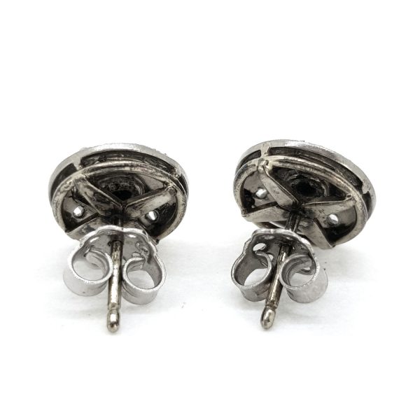 Art Deco Onyx and Diamond Cluster Stud Earrings